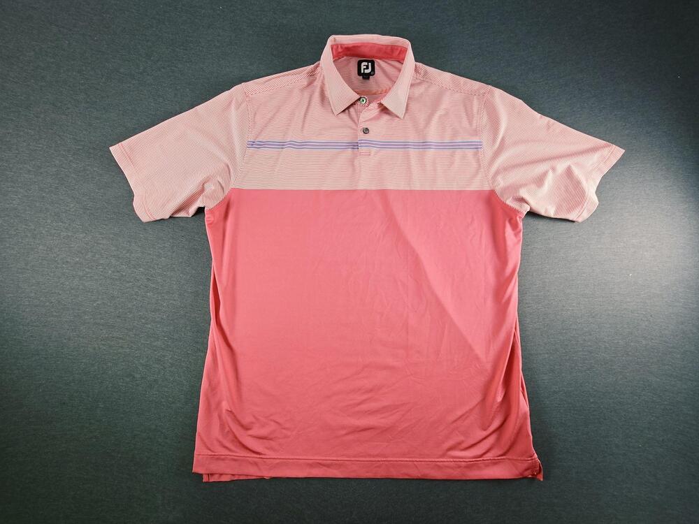 FootJoy Polo Shirt Mens 2XL Pink Colorblock Golf Stretch Jersey Performance